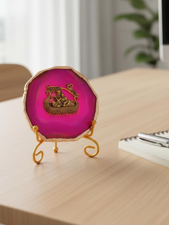 Agate Metal Radha Krishna Decorative Plate with Stand