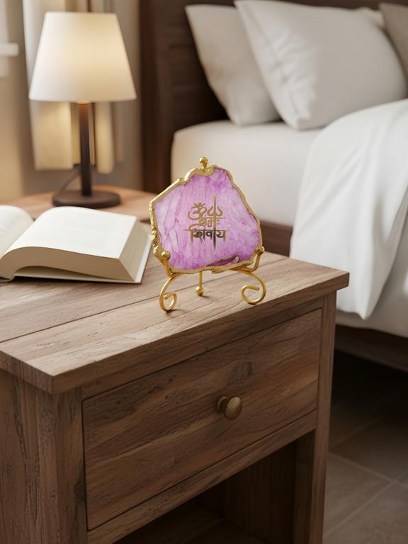 Agate Decorative Plate with Metal Stand | Om Namah Shivaya