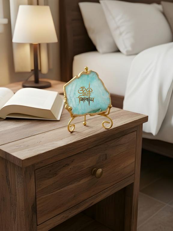 Agate Decorative Plate with Metal Stand | Om Namah Shivaya