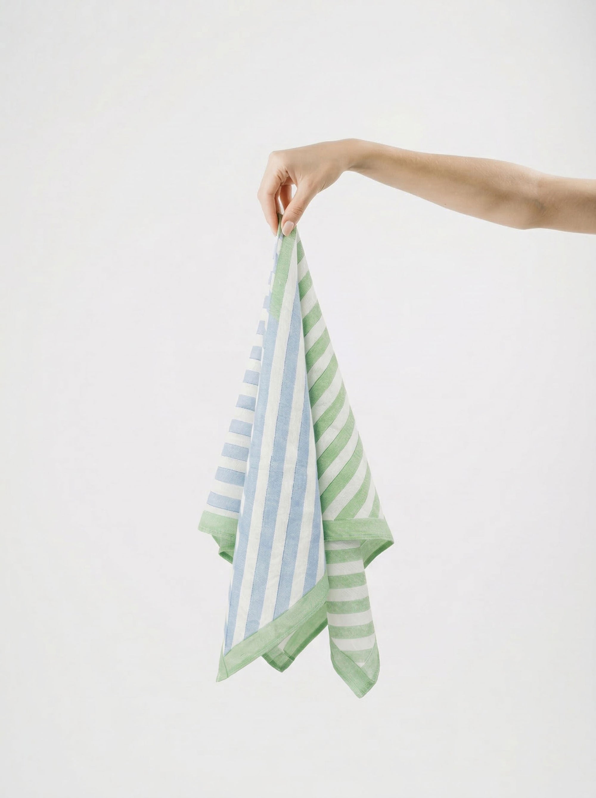 Blue & Green Stripes Bandana I Cotton Square Scarf