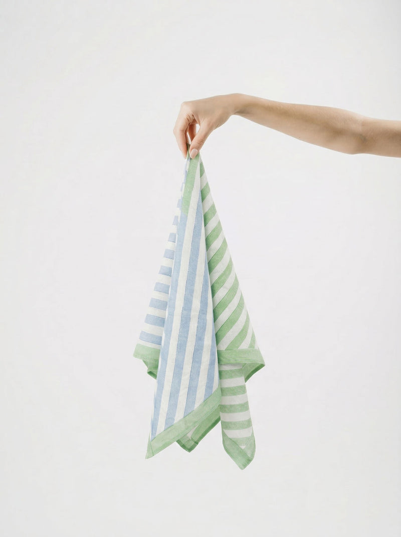 Blue & Green Stripes Bandana I Cotton Square Scarf