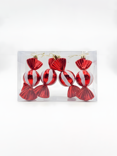 Red & White Toffee Christmas Ornaments (Pack of 4)