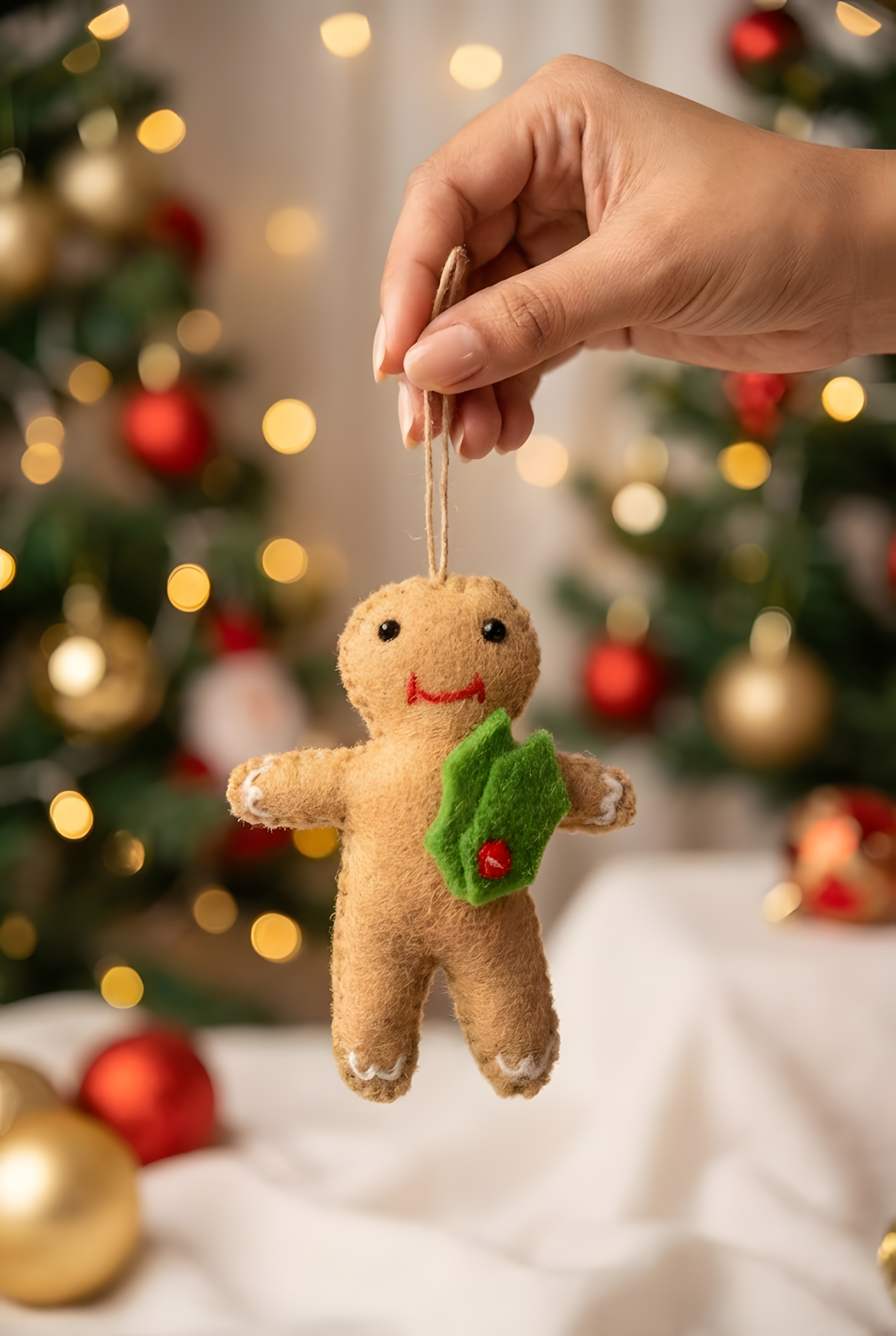 Felt Gingerbread Christmas Ornaments (Set of 2)