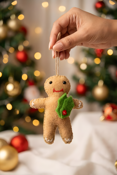 Felt Gingerbread Christmas Ornaments (Set of 2)