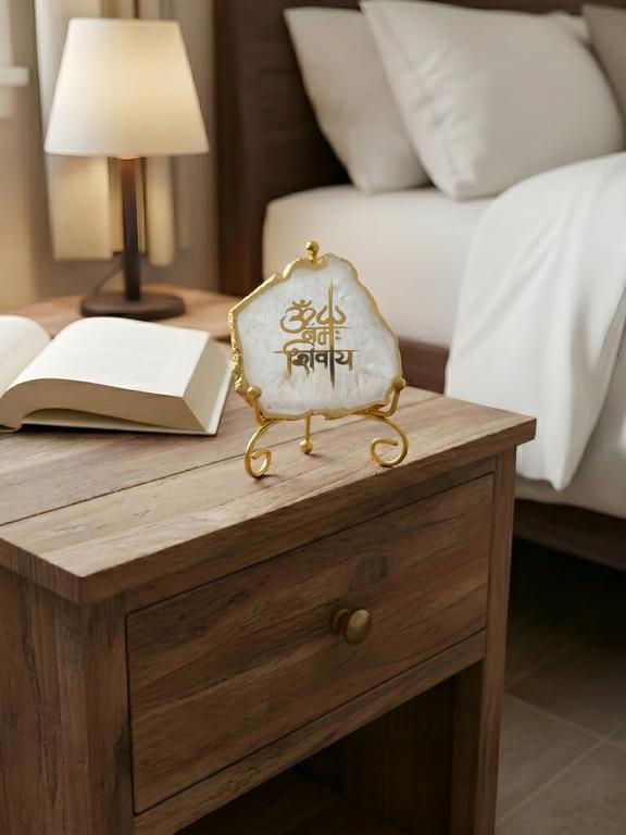 Agate Decorative Plate with Metal Stand | Om Namah Shivaya