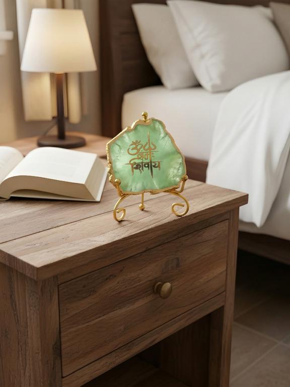 Agate Decorative Plate with Metal Stand | Om Namah Shivaya