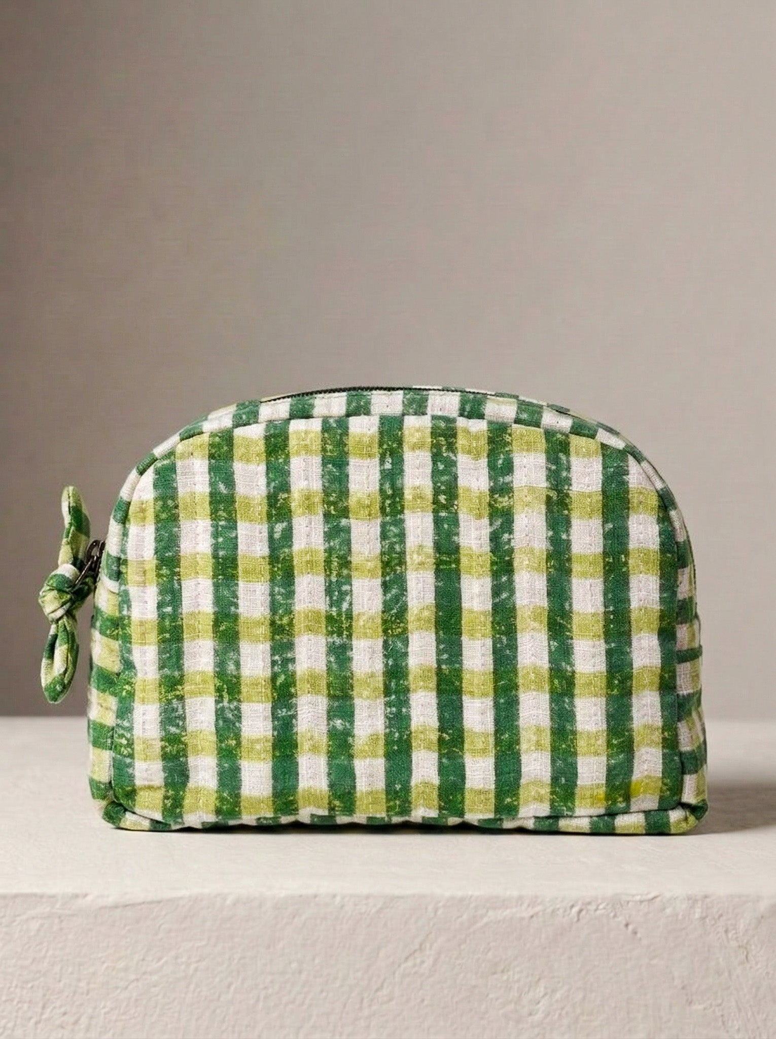 Sustainable Quilted Cotton Travel Pouch Set l Green Checks Classic Organiser Set