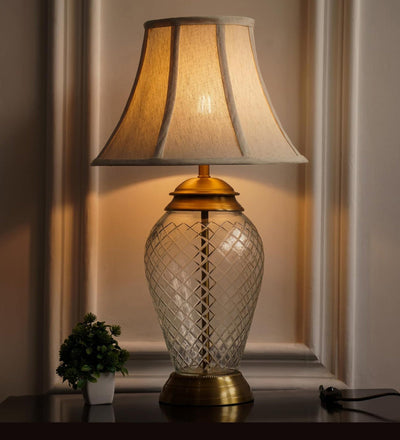 Diamond-Cut Glass Table Lamp, Antique Brass (23") – Bell Shade
