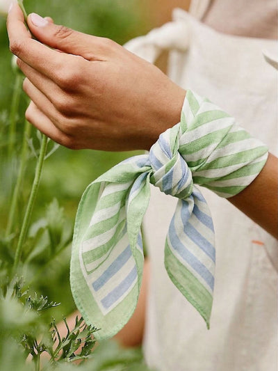 Blue & Green Stripes Bandana I Cotton Square Scarf