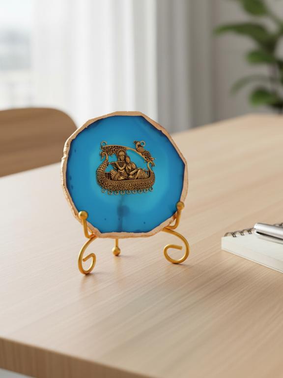 Agate Metal Radha Krishna Decorative Plate with Stand