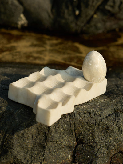 Handcrafted White Marble Egg Tray