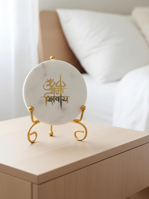 Marble Decorative Plate with Metal Stand | Om Namah Shivaya