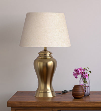 Antique Gold Brass Table Lamp (23") – Off-White 14" Shade