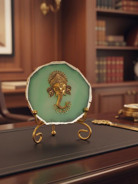 Agate Metal Ganesha Decorative Plate with Stand