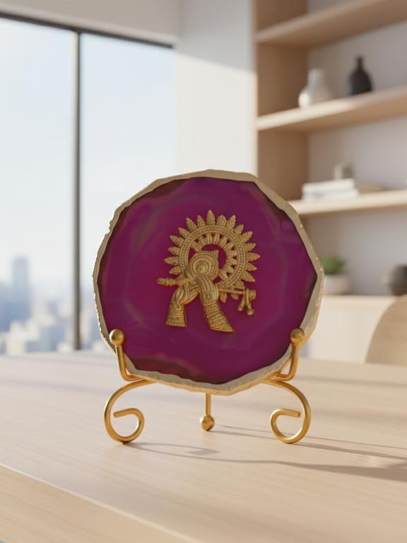 Agate Metal Krishna Decorative Plate with Stand
