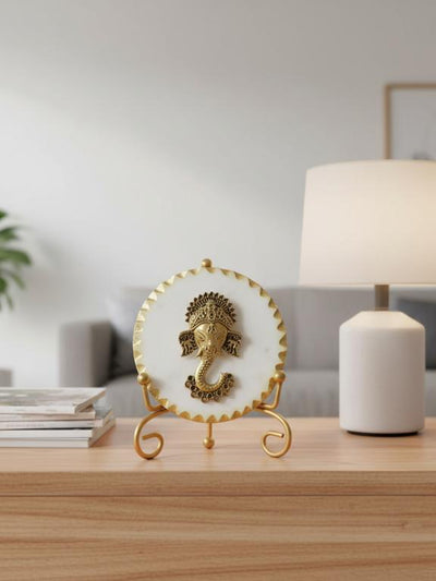 Premium Marble Metal Ganesha Decorative Plate with Stand