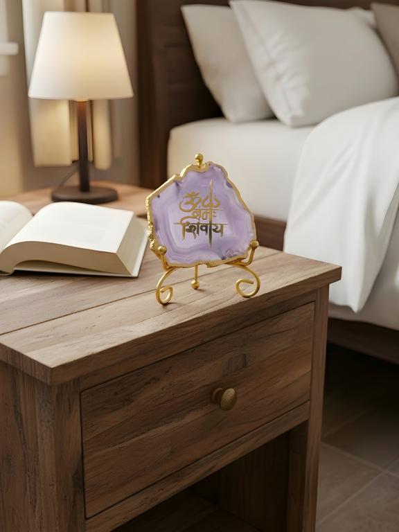 Agate Decorative Plate with Metal Stand | Om Namah Shivaya