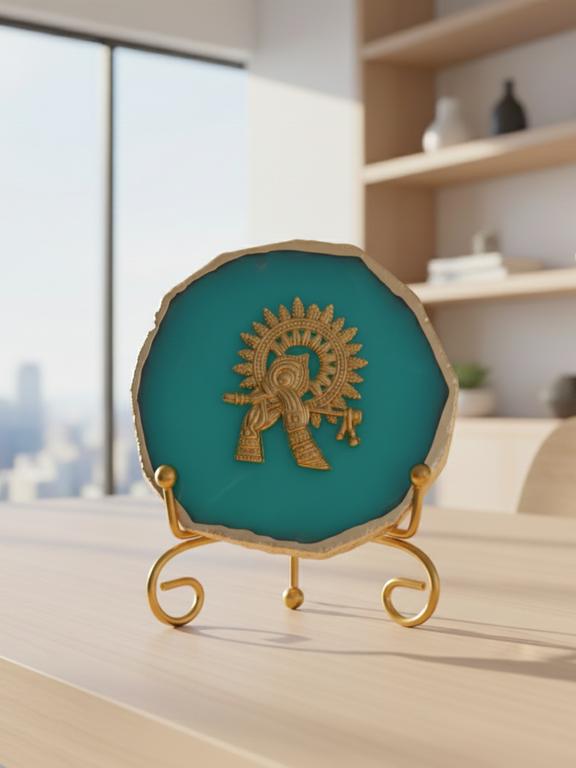 Agate Metal Krishna Decorative Plate with Stand