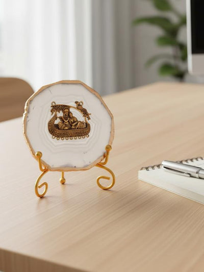 Agate Metal Radha Krishna Decorative Plate with Stand
