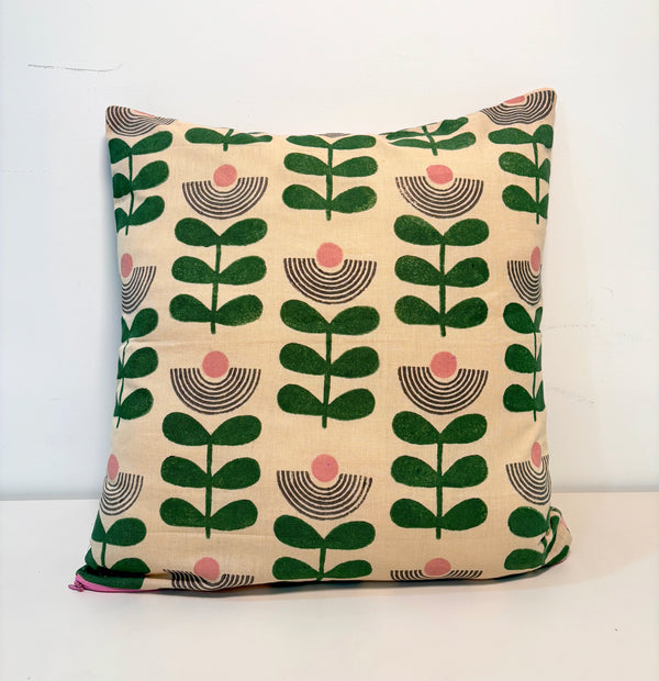 Mid-Modern Reversible Cotton Cushion Cover l Beige & Green