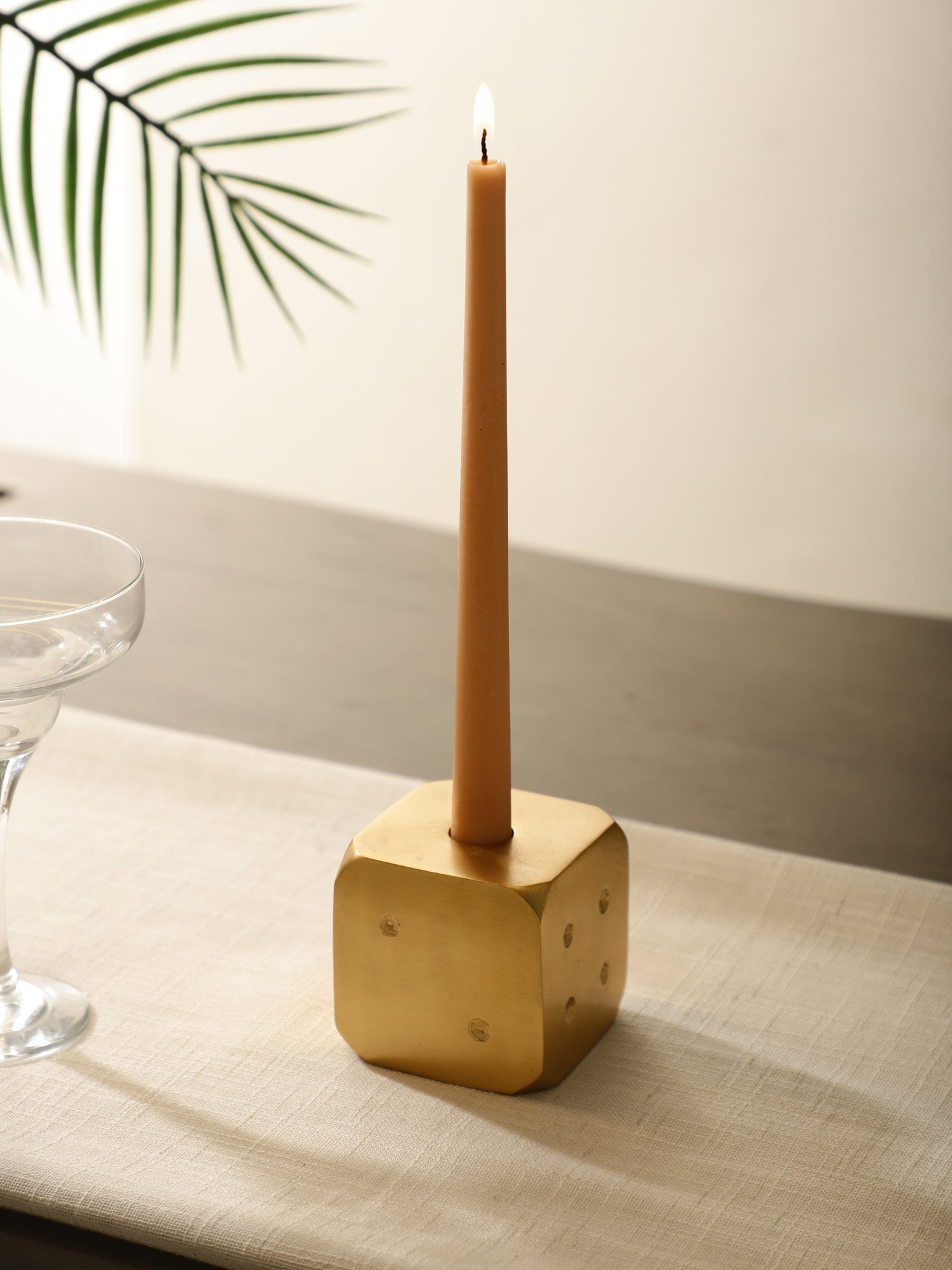Golden Metal Dice Candle Holder and Table Decor