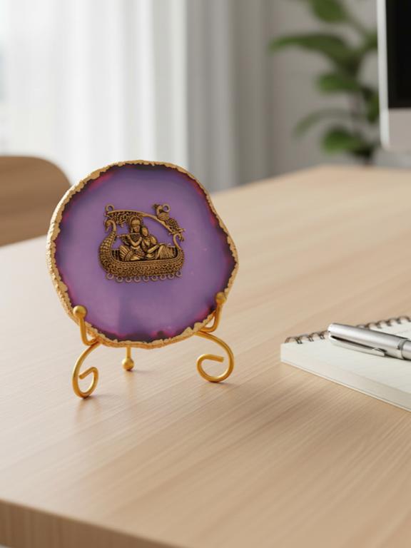 Agate Metal Radha Krishna Decorative Plate with Stand