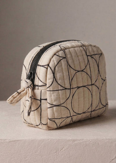 Sustainable Quilted Cotton Travel Pouch l Black & White Organizer