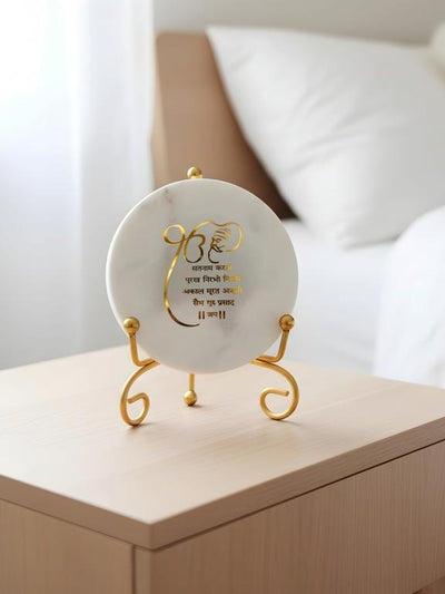 Marble Decorative Plate with Stand | Mool Mantra Spiritual Design