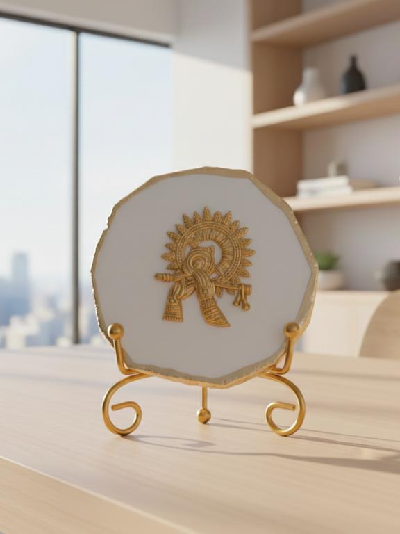 Agate Metal Krishna Decorative Plate with Stand