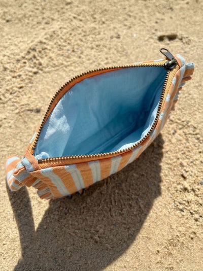 Sustainable Quilted Cotton Travel Pouch l Midsummer Bloom Flat Frill Organizer