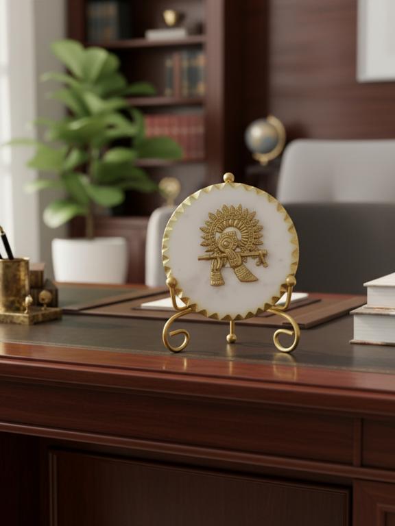 Premium Marble Metal Krishna Decorative Plate with Stand