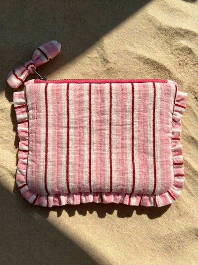 Sustainable Quilted Cotton Travel Pouch | Rosé Frill Pouch organiser