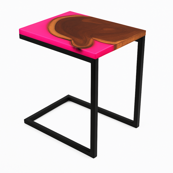 Teak Wood Epoxy End Table – Pink Resin Finish