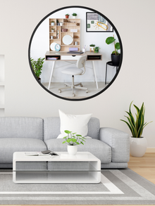 Black Round Mirror in Steel Frame