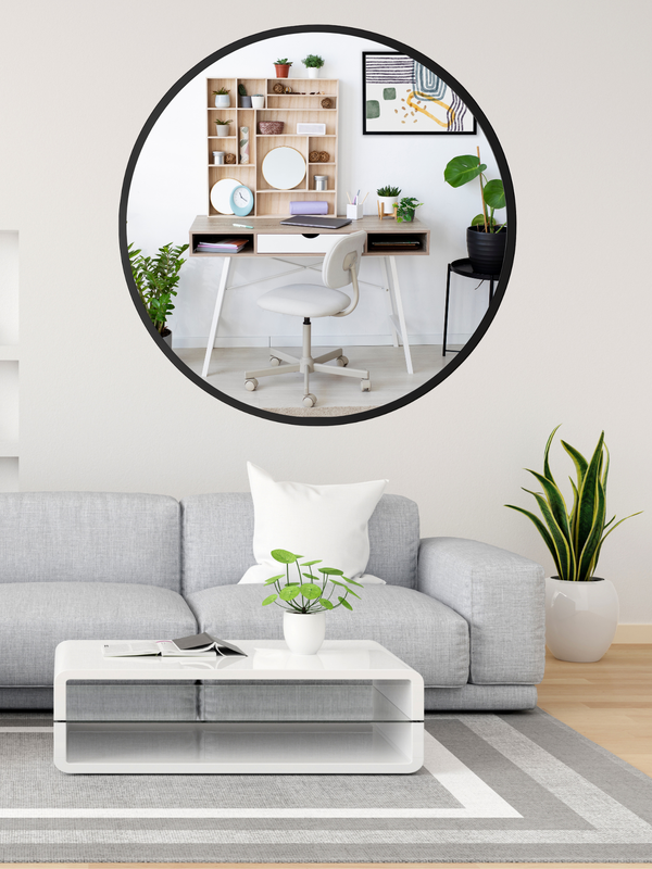 Black Round Mirror in Steel Frame