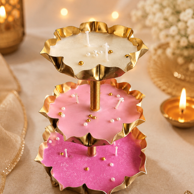Triple Radiance 3-Tier Urli Candle | Pearl Detail Festive Candle - https://artecasa.in/