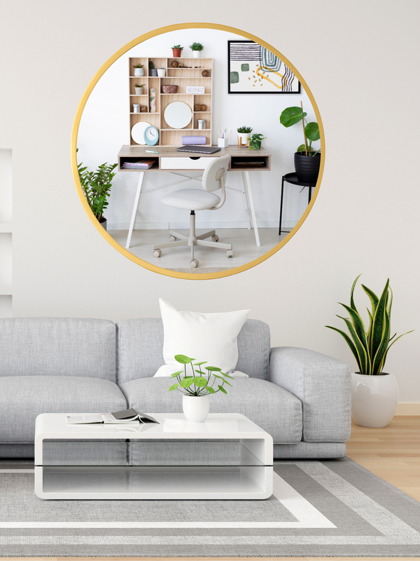 Gold Round Mirror in Steel Frame