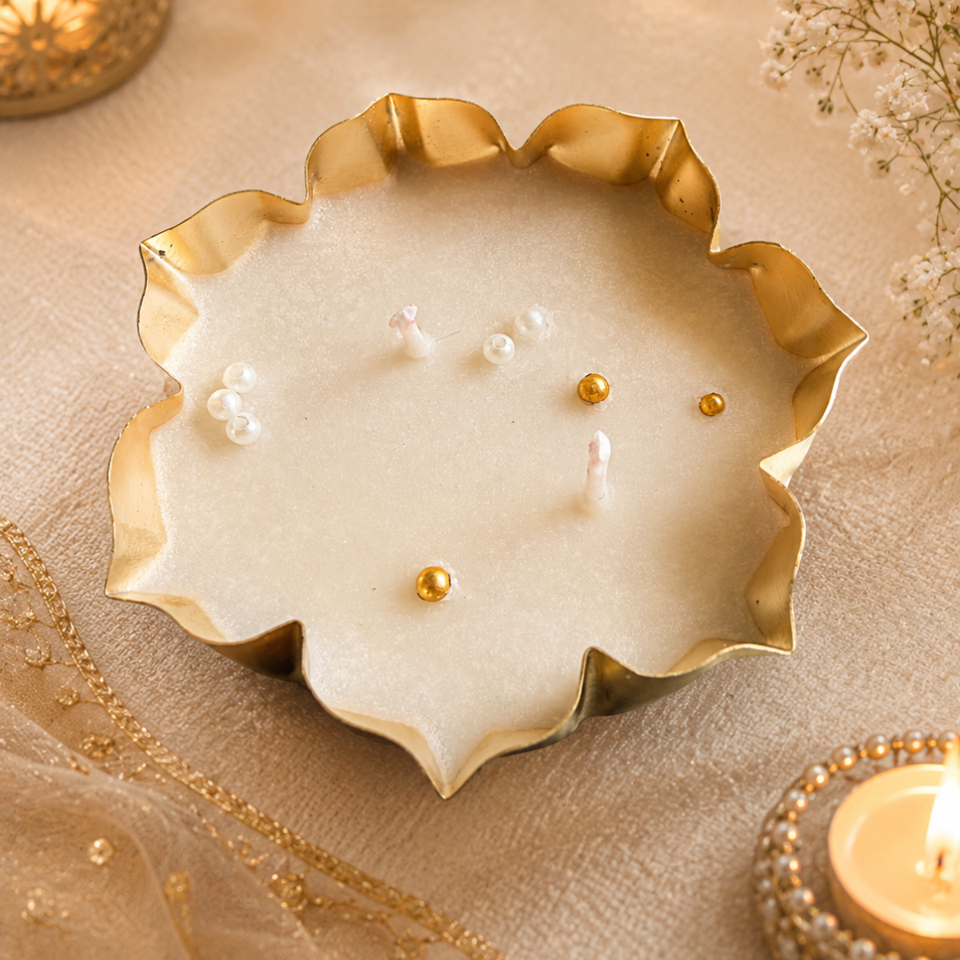 Triple Radiance 3-Tier Urli Candle | Pearl Detail Festive Candle - https://artecasa.in/