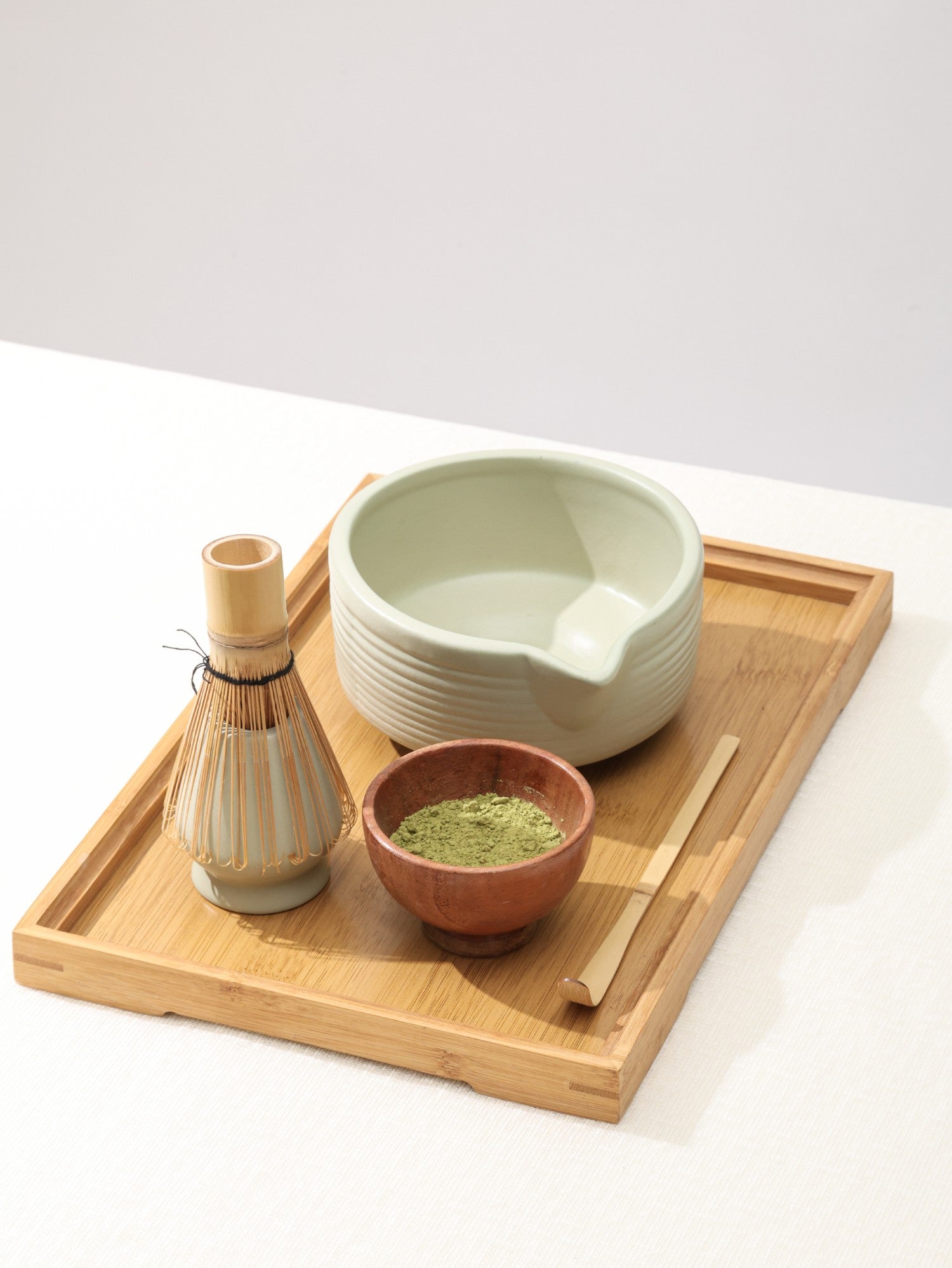 Matcha Tea Mixing Bowl & Whisk Holder Set - Ribbed Design