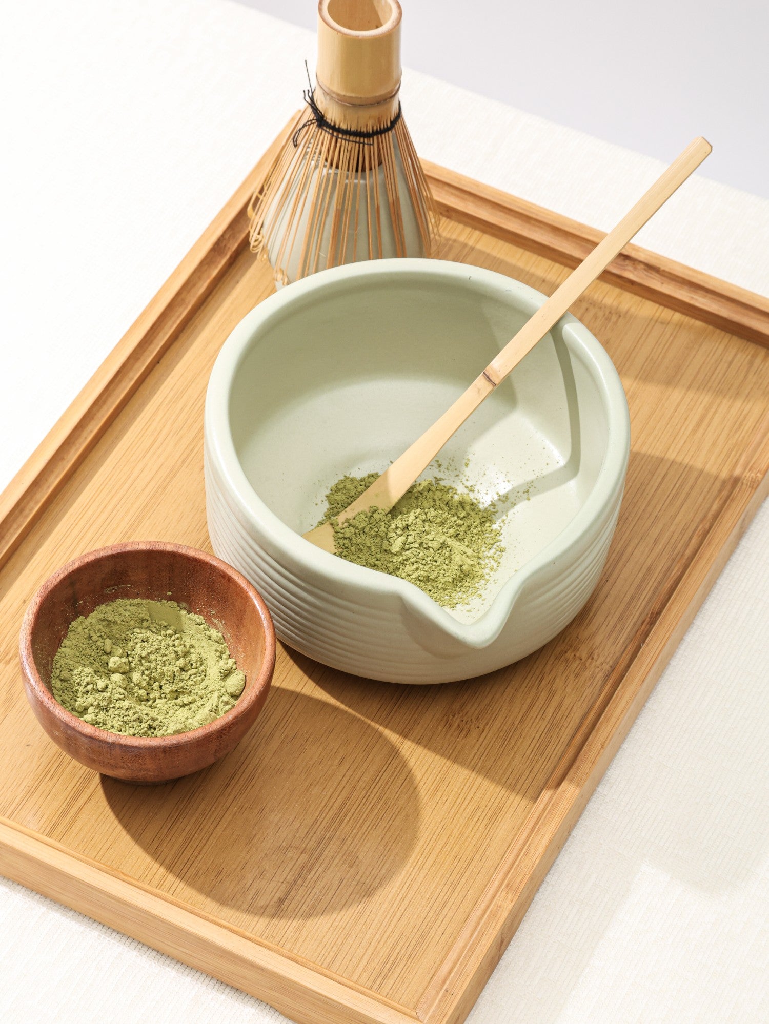 Matcha Tea Mixing Bowl & Whisk Holder Set - Ribbed Design