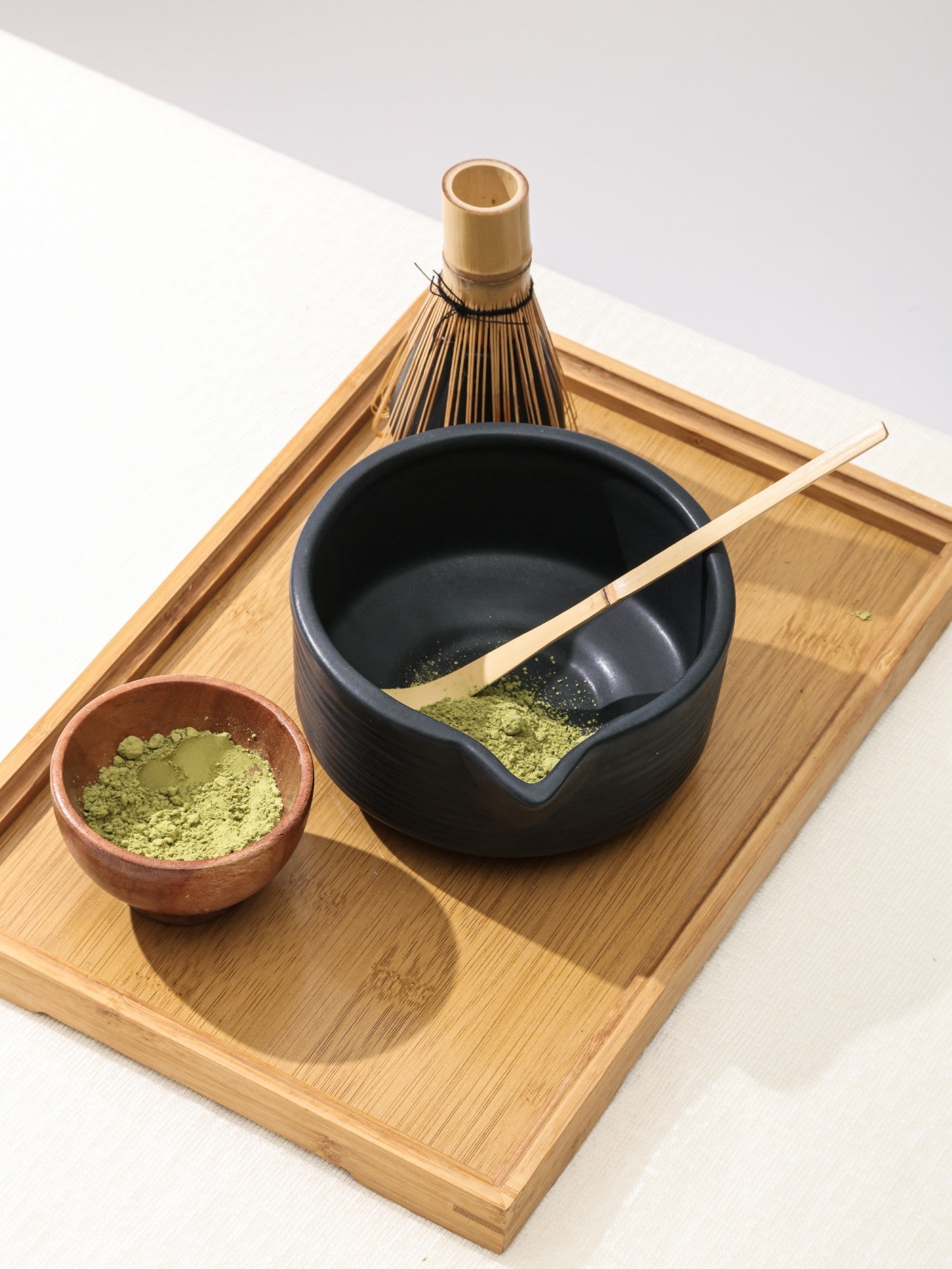 Matcha Tea Mixing Bowl & Whisk Holder Set - Ribbed Design