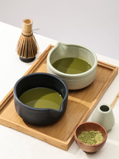Matcha Tea Mixing Bowl & Whisk Holder Set - Ribbed Design