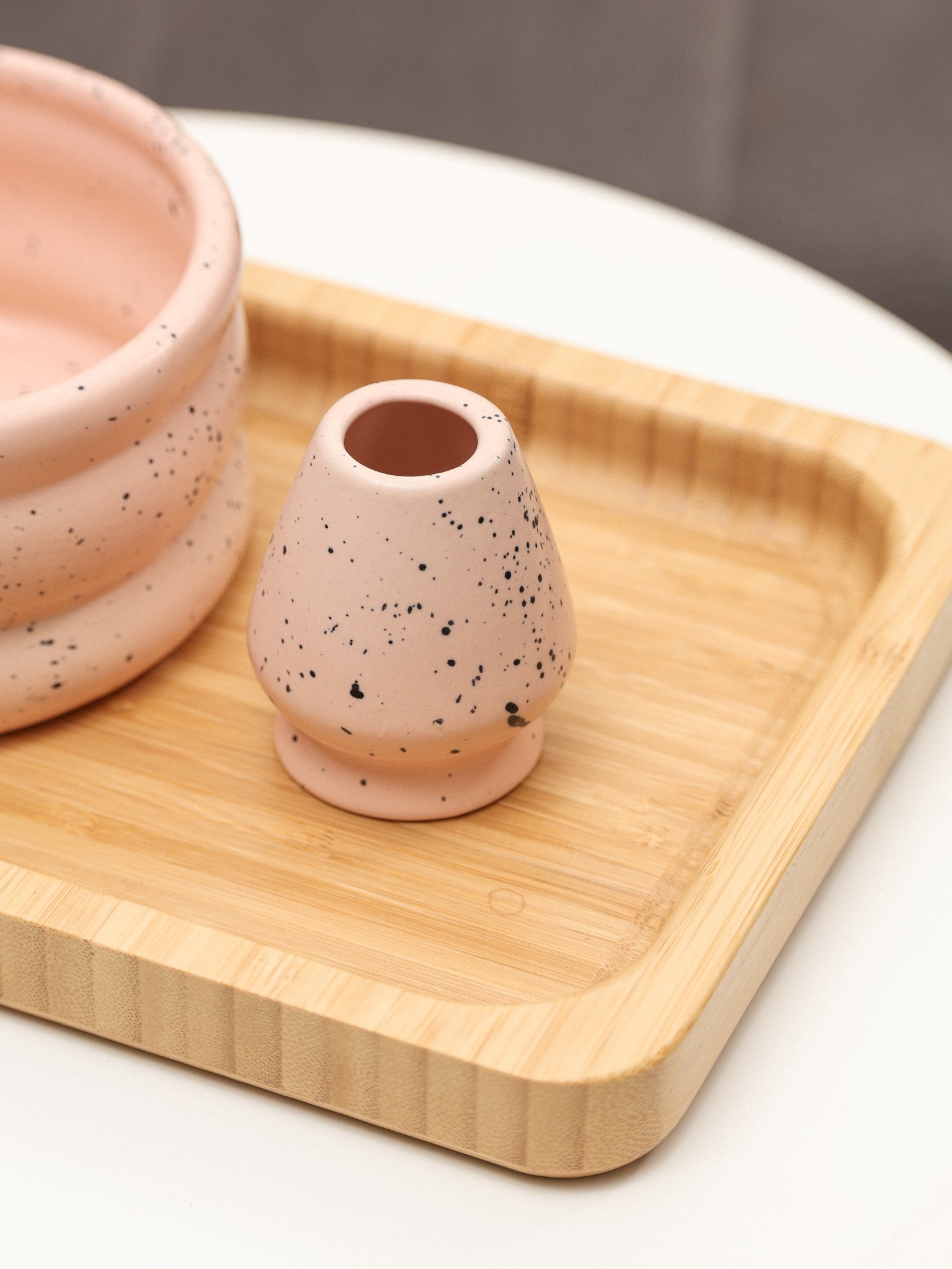 Matcha Tea Mixing Bowl & Whisk Holder Set - Speckled Design