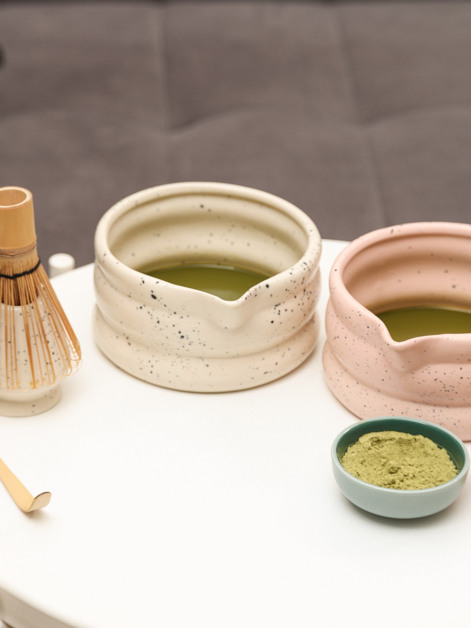 Matcha Tea Mixing Bowl & Whisk Holder Set - Speckled Design