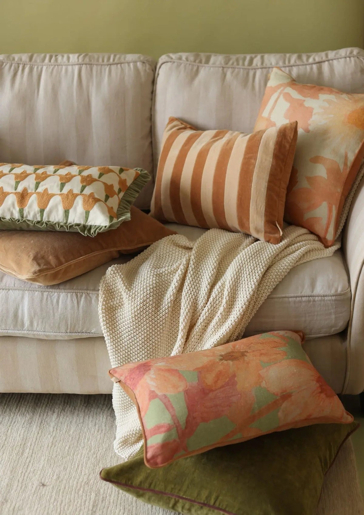 Wildflower Coral Linen Oblong Cushion Cover