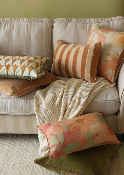 Wildflower Coral Linen Oblong Cushion Cover