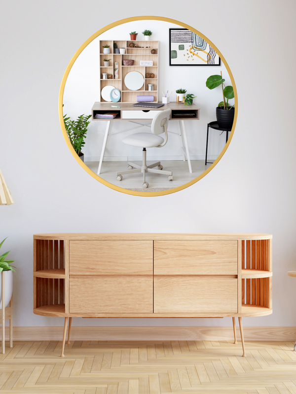 Gold Round Mirror in Steel Frame