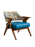 Mid-Century Modern Wooden Accent Chair with Geometric Upholstery