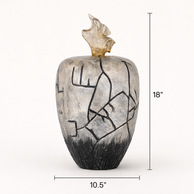 Onyx Mist Abstract Aluminum Decorative Vase – Modern Black & Gold Statement Accent