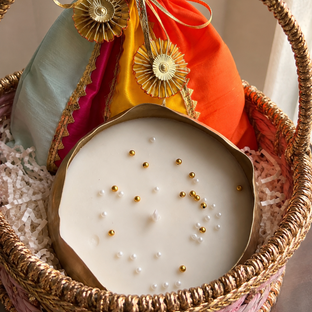 Gulab Glow Pink Festive Gift Basket | Urli Soy Wax Candle & Diwali Décor Hamper - https://artecasa.in/